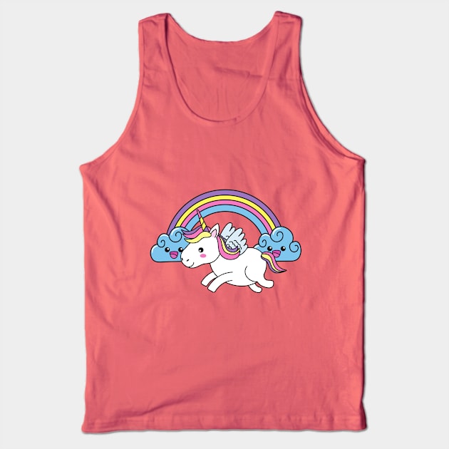 Cute Little Unicorn With Heart, Line Drawing White, Pink, Purple, Green & Yellow Tank Top by Vegan Squad